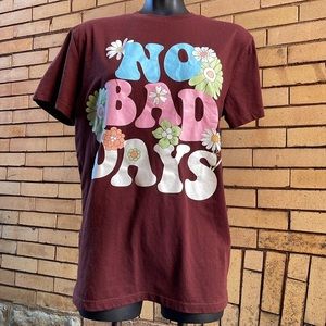 70’s retro brown NO BAD DAYS flower print t-shirt Size Large